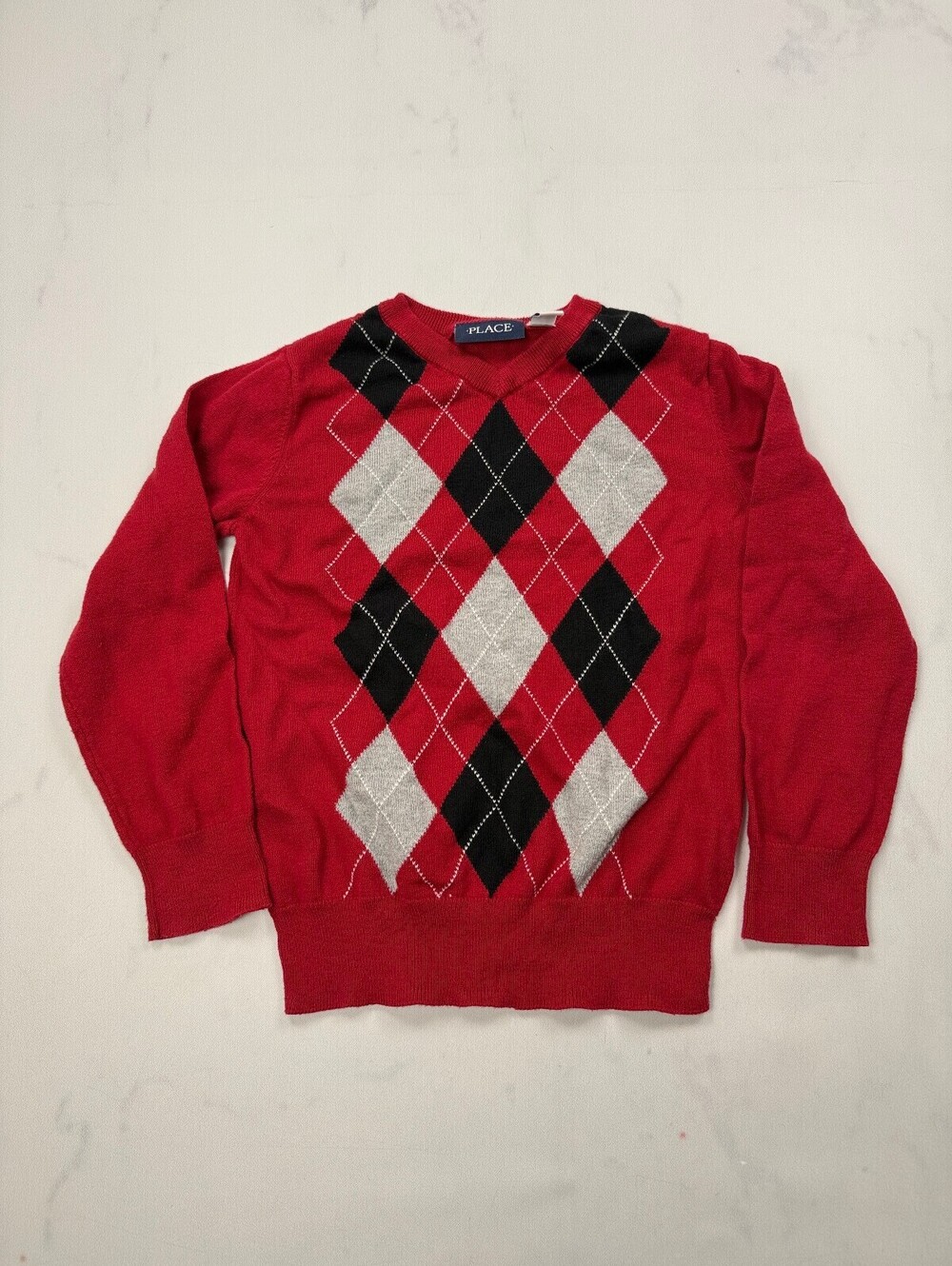 Children's Place Place Argyle Sweater Pullover Red 90s Argyle - Boys 5/6